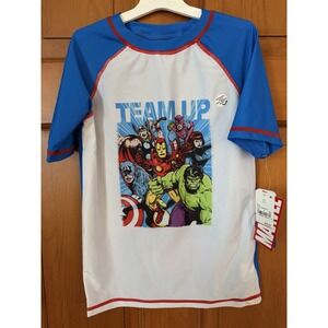 Boys' Marvel Avengers Rash Guard Short Sleeve Swim Shirt Size 9/10 NWT